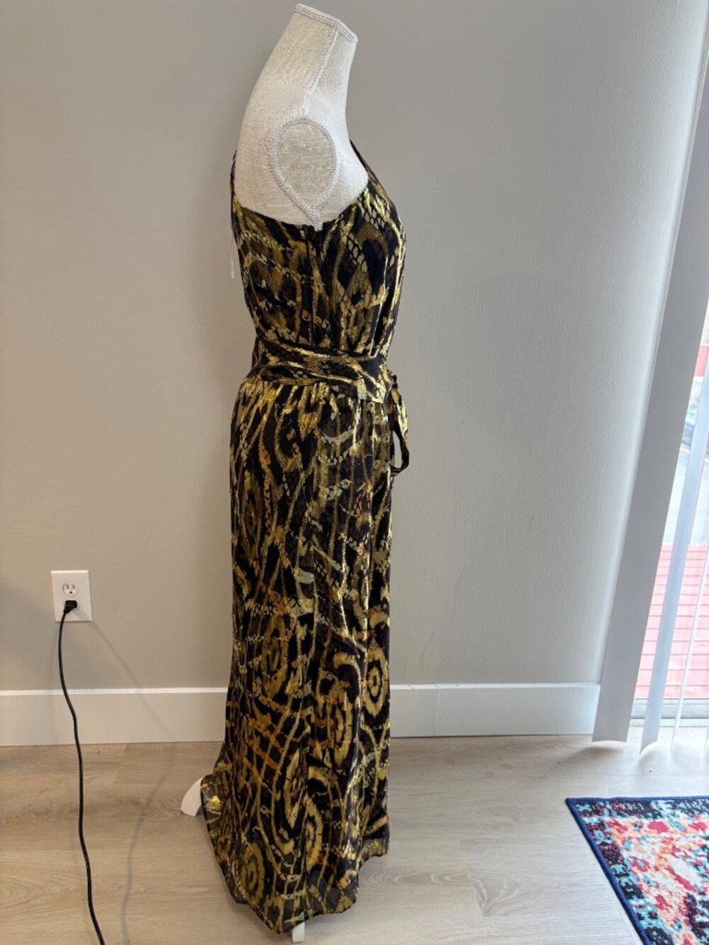 NEW $578 Marie Oliver Farrow Luxe Silk Metallic One-Shoulder Kaftan Maxi Dress - Picture 15 of 16